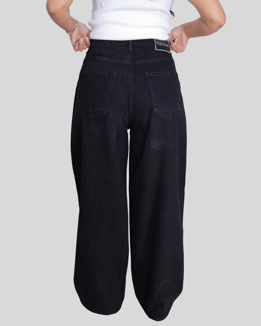 High-Waisted Wide Leg Black Denim Jeans