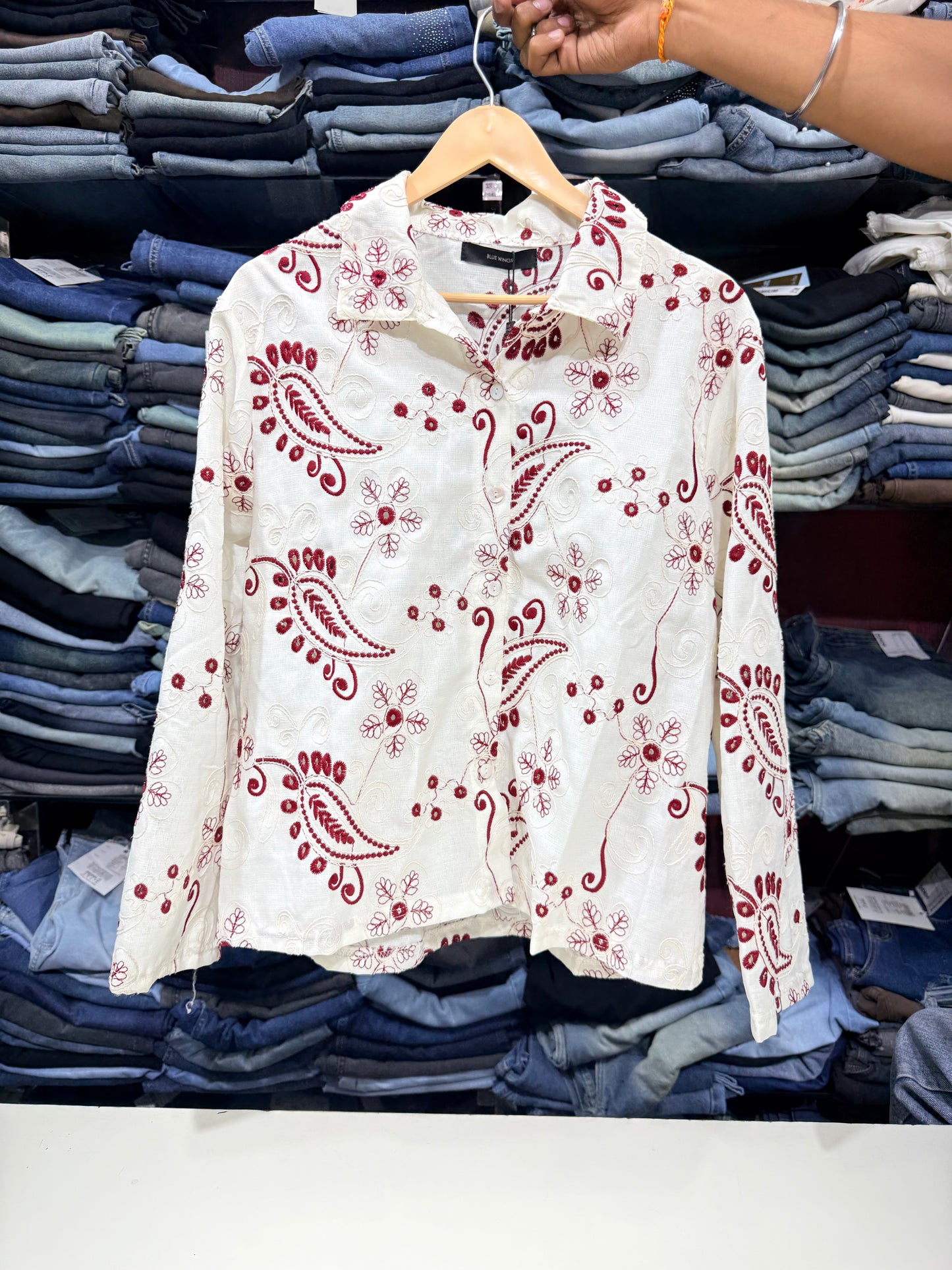 Classic White Cotton Thread Work Shirt