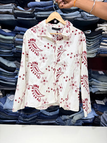 Classic White Cotton Thread Work Shirt