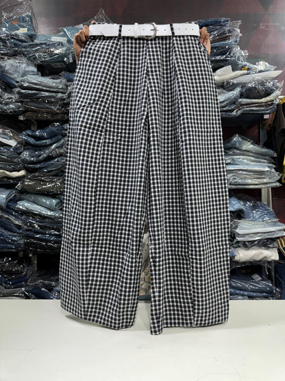 Korean Imported Check Wide Leg Pants with Belt