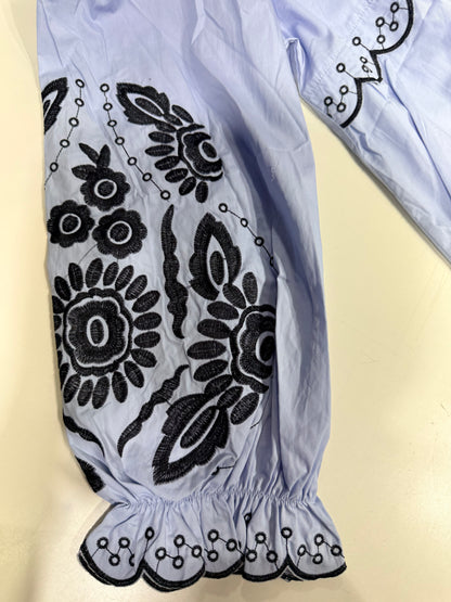 Cotton Peplum Top with Black Embroidery