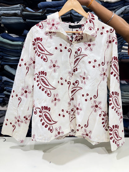 Classic White Cotton Thread Work Shirt