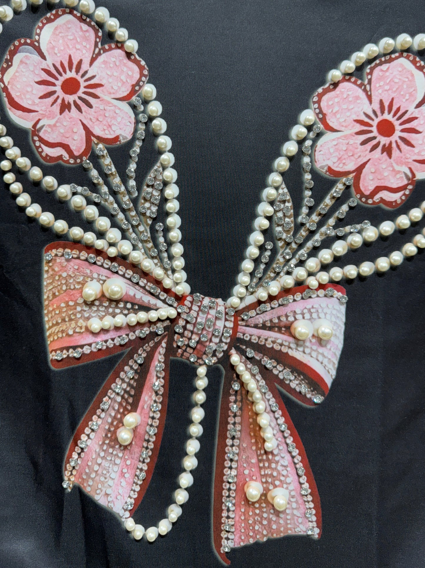 Imported Party Wear Oversized Pearl & Stone Bow T-Shirt
