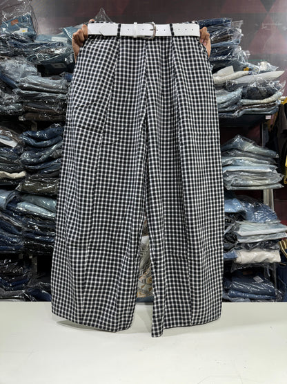 Korean Imported Check Wide Leg Pants with Belt