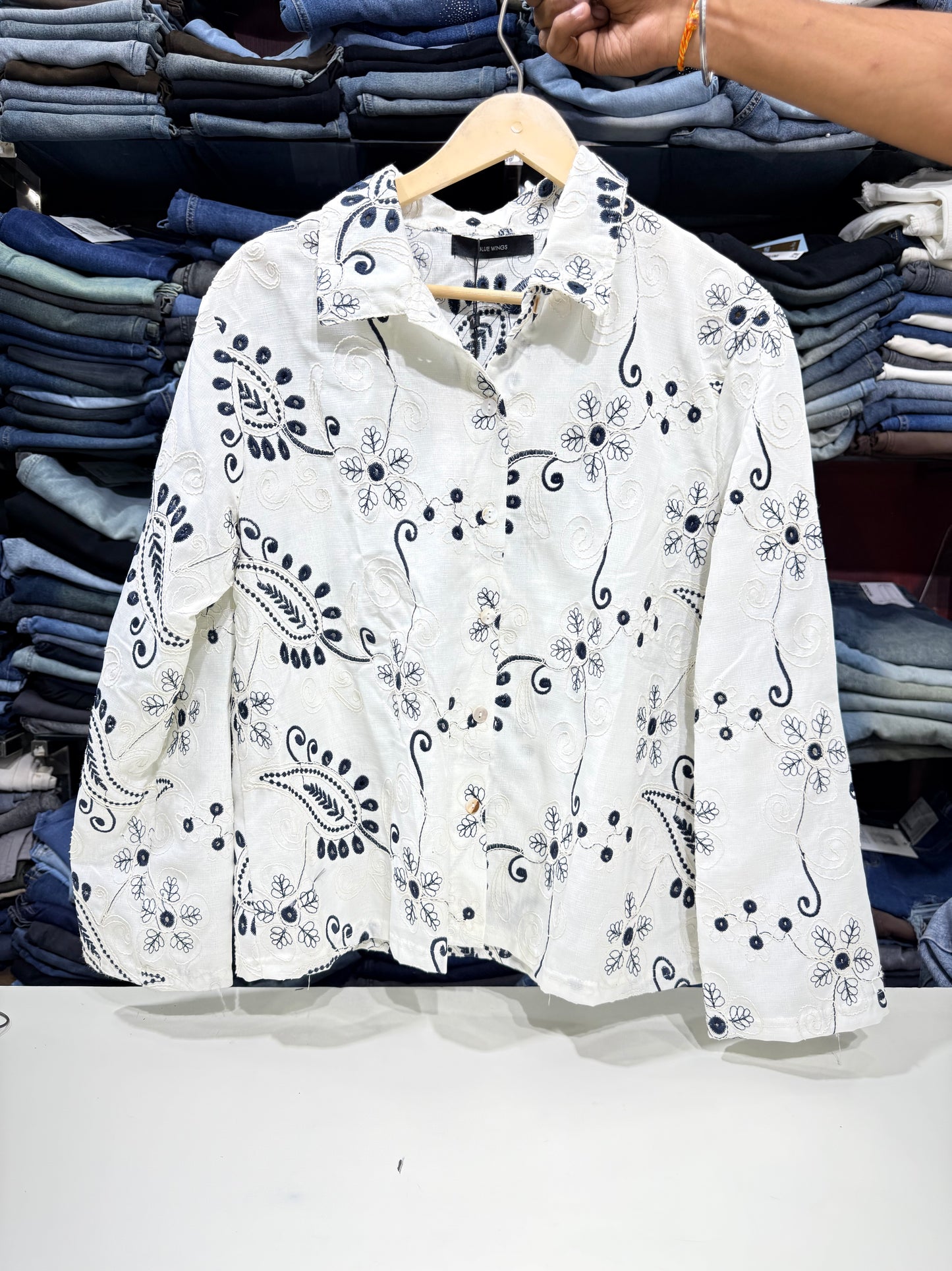 Classic White Cotton Thread Work Shirt