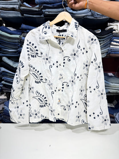 Classic White Cotton Thread Work Shirt