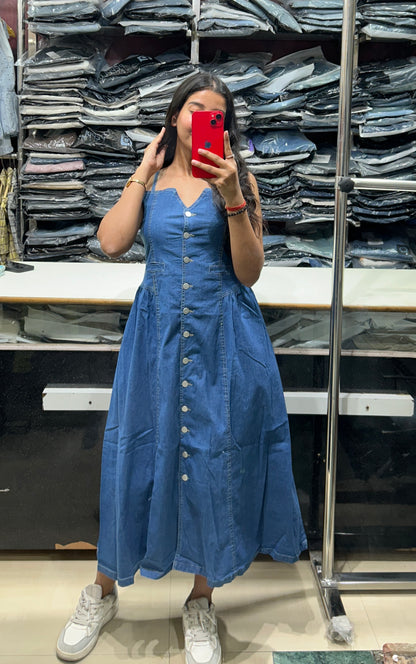Women’s Long Button-Up Denim Dress | Casual Denim Dress