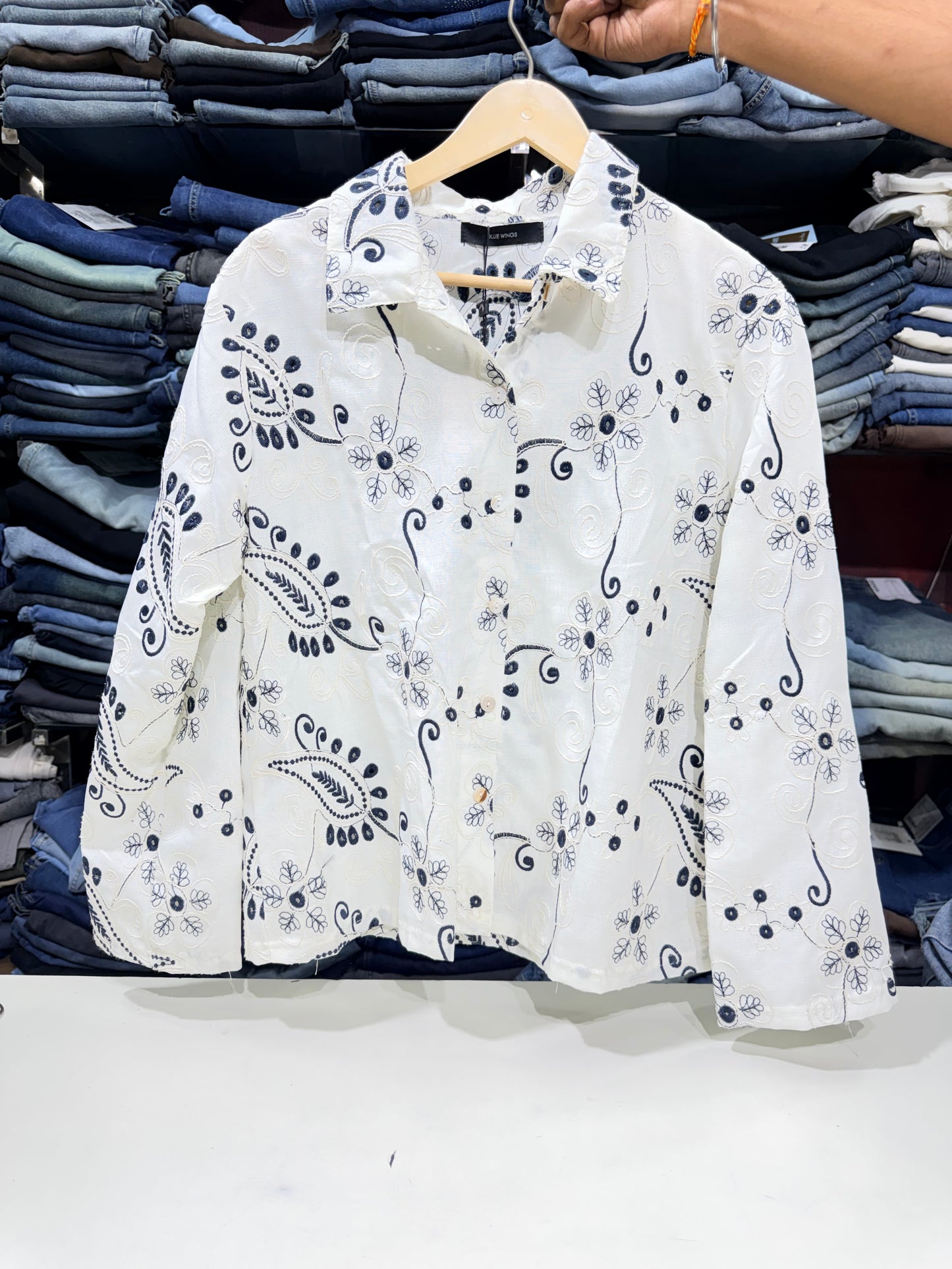 Classic White Cotton Thread Work Shirt
