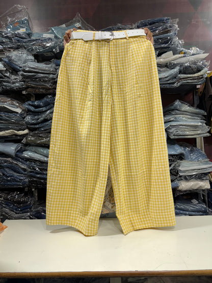 Korean Imported Check Wide Leg Pants with Belt