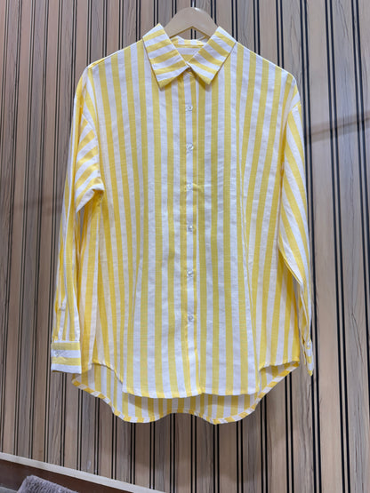 Cotton Lining Stripes Long Shirt for Women