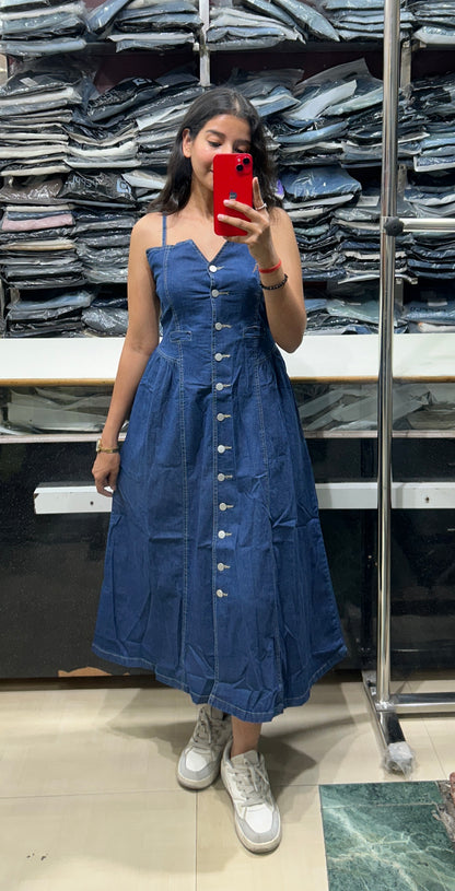 Women’s Long Button-Up Denim Dress | Casual Denim Dress