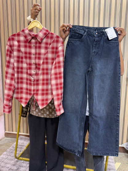 Viral Fitted Check Shirts With Jeans Combo