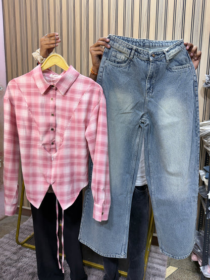 Viral Fitted Check Shirts With Jeans Combo