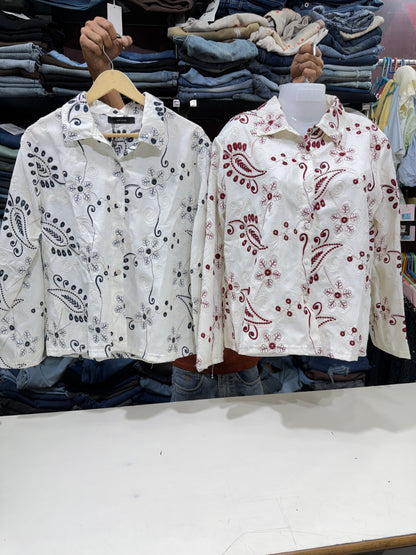Classic White Cotton Thread Work Shirt