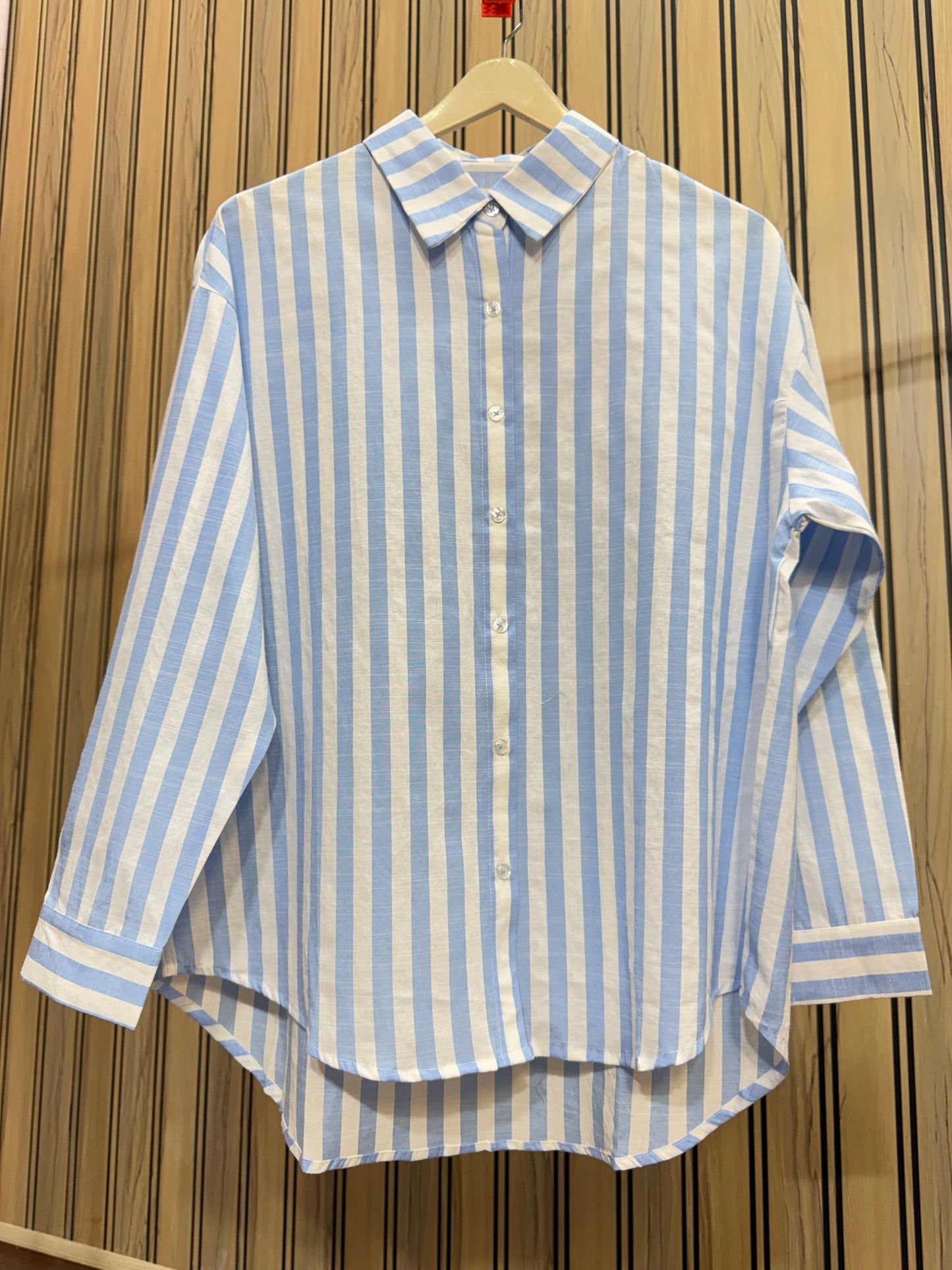 Cotton Lining Stripes Long Shirt for Women
