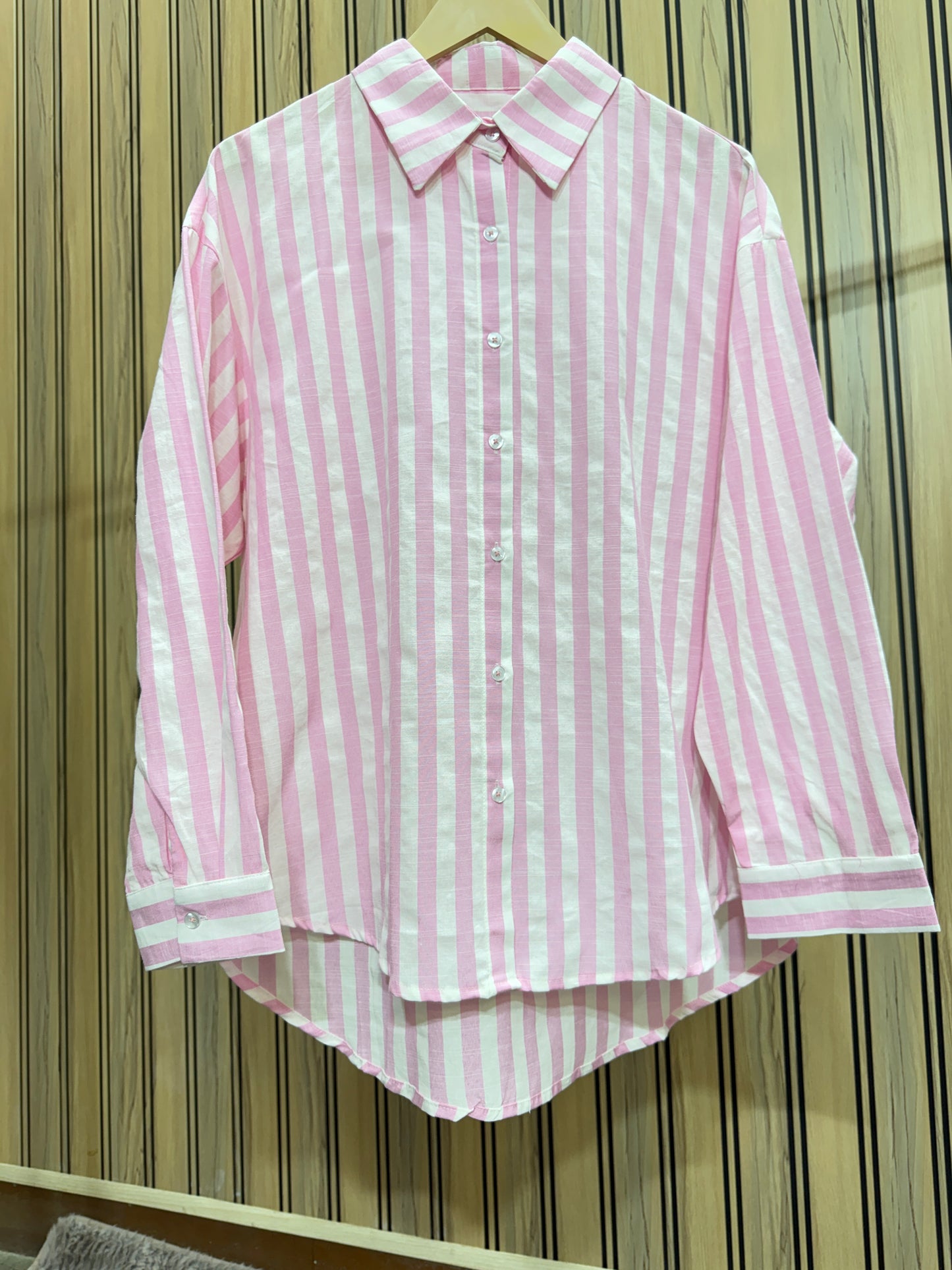 Cotton Lining Stripes Long Shirt for Women