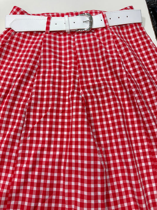 Korean Imported Check Wide Leg Pants with Belt