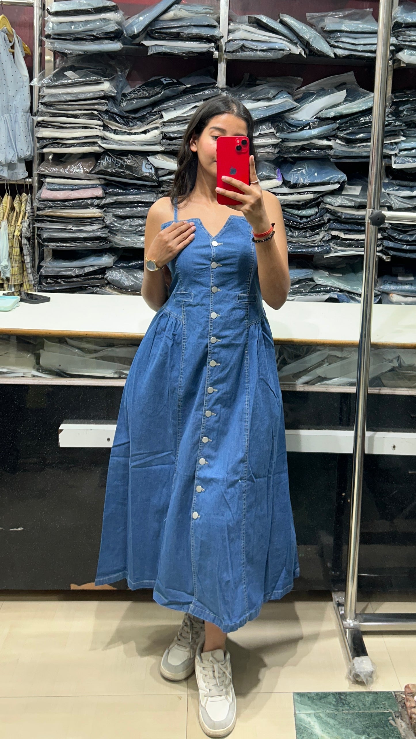 Women’s Long Button-Up Denim Dress | Casual Denim Dress
