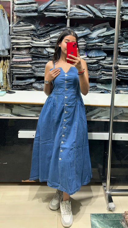 Women’s Long Button-Up Denim Dress | Casual Denim Dress