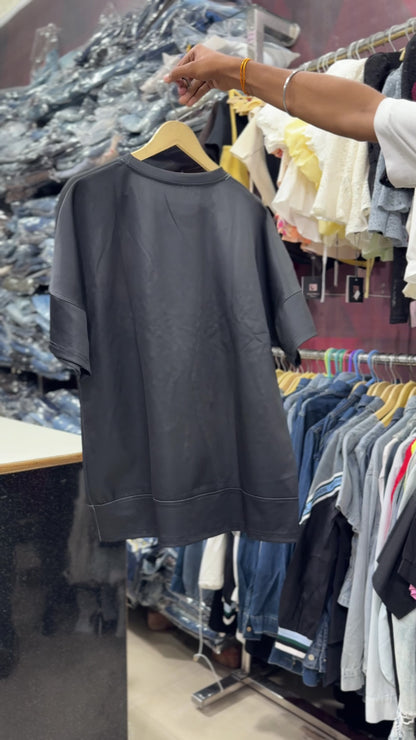 Imported Party Wear Oversized Pearl & Stone Bow T-Shirt