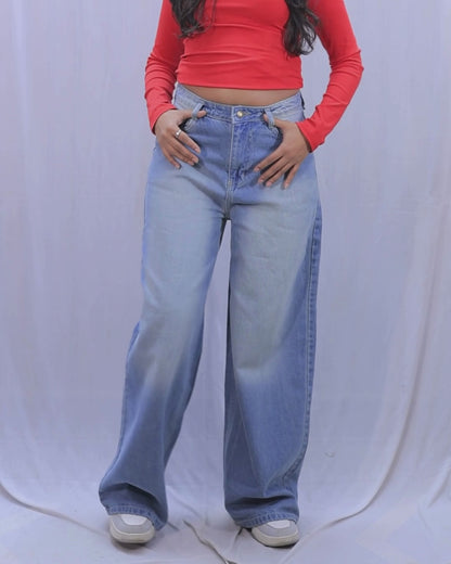 High-Waisted Wide Leg Soft Tint Denim Jeans