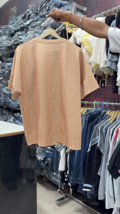 Imported Party Wear Oversized Pearl & Stone Bow T-Shirt