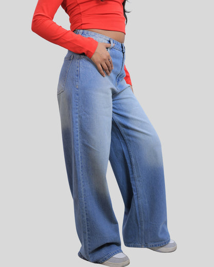High-Waisted Wide Leg Soft Tint Denim Jeans
