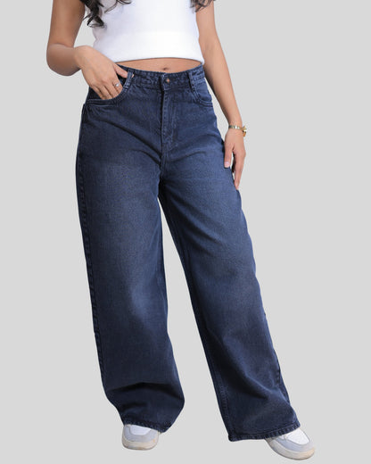 High-Waisted Wide Leg Carbon Grey Denim Jeans