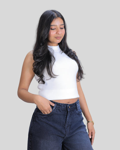 High-Waisted Wide Leg Carbon Grey Denim Jeans