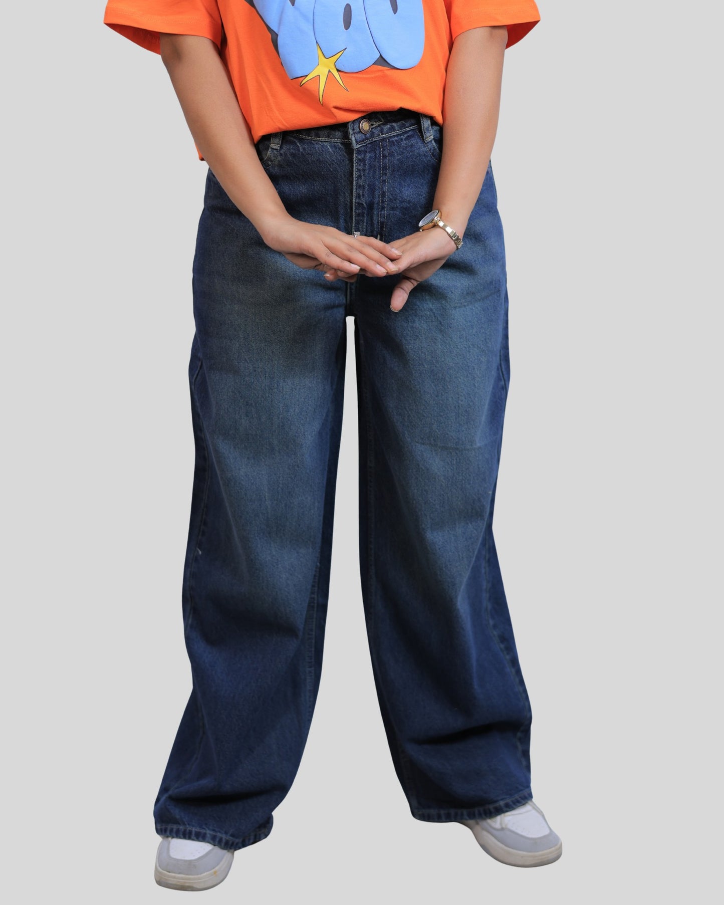 High-Waisted Knight Tint Wide Leg Denim Jeans