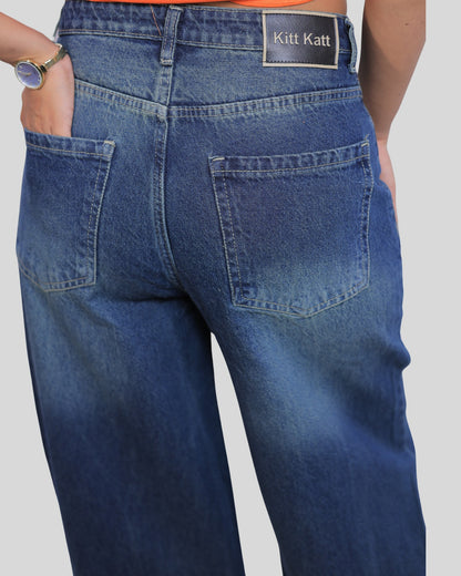 High-Waisted Knight Tint Wide Leg Denim Jeans