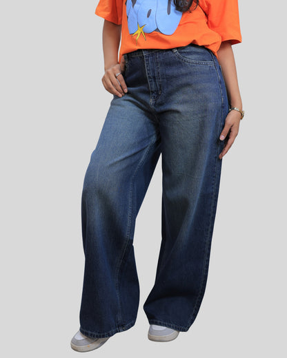 High-Waisted Knight Tint Wide Leg Denim Jeans