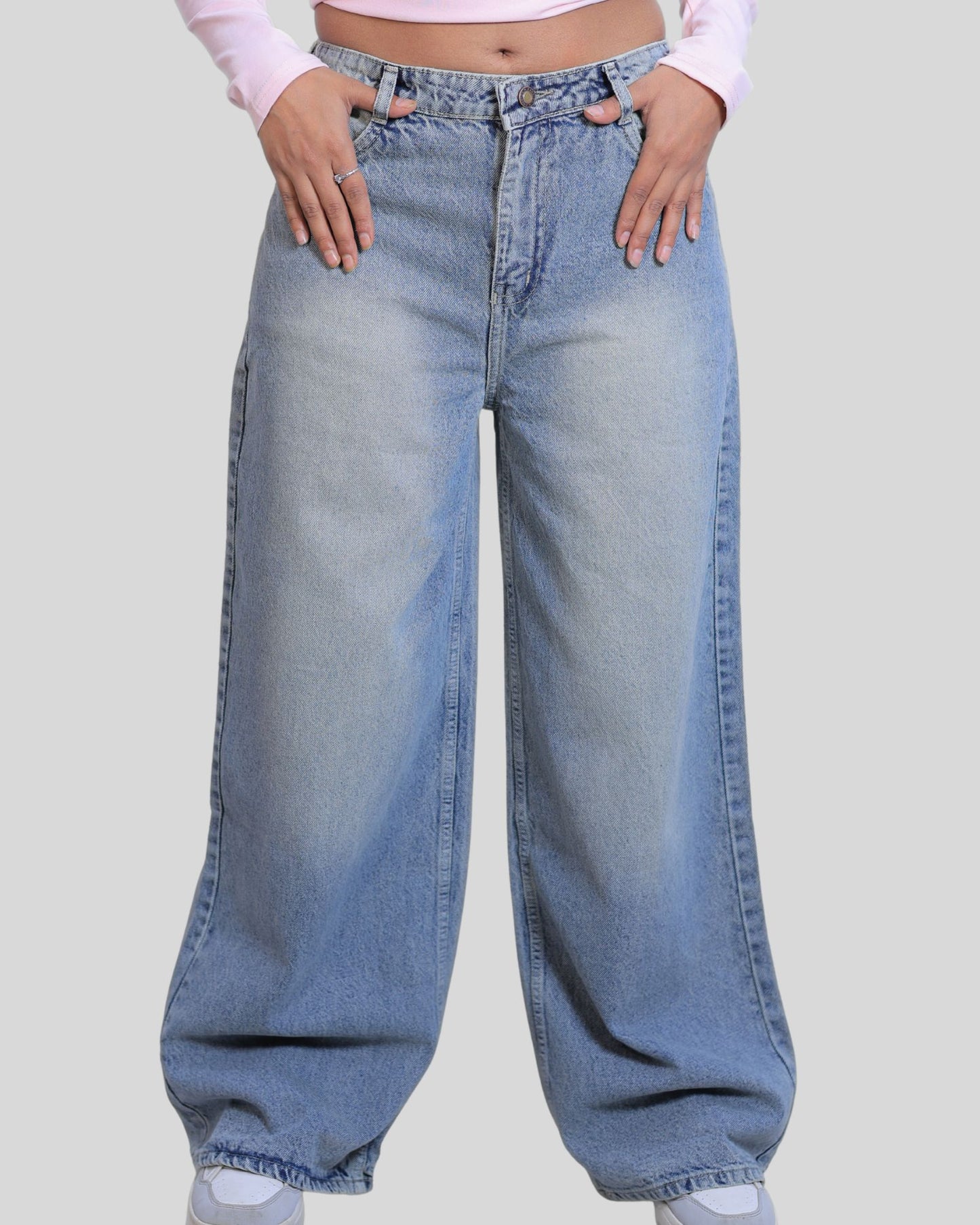 High-Waisted Wide Leg Ash/Smoke Tint Denim Jeans
