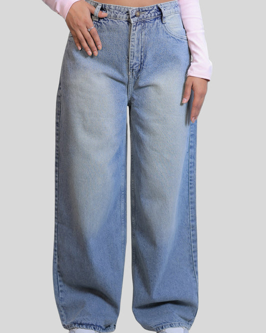 High-Waisted Wide Leg Ash/Smoke Tint Denim Jeans