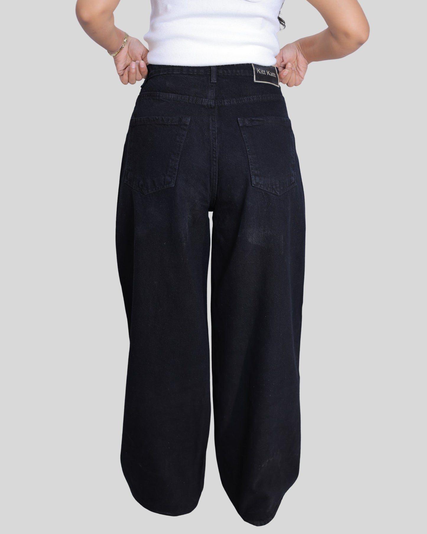 High-Waisted Wide Leg Black Denim Jeans
