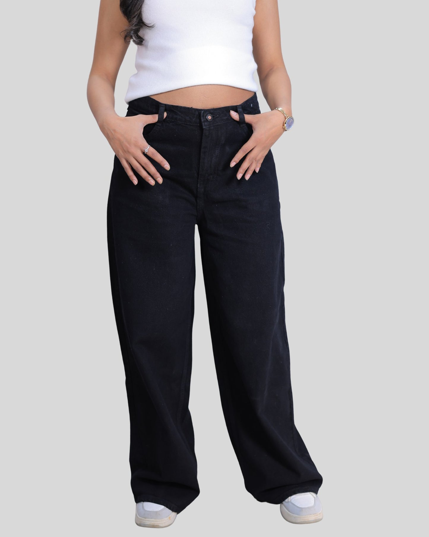 High-Waisted Wide Leg Black Denim Jeans